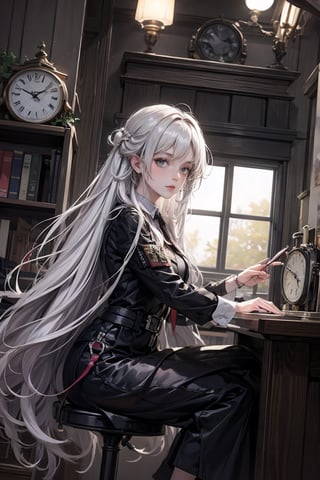 beautiful 1woman,one woman,beautiful,silver long hair color
experimenting with time
laboratory,experiment,time,clock,