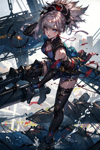 JRA, CollabDressing, 1girl, solo, miyamoto musashi (fate grand order),midjourney,weapon