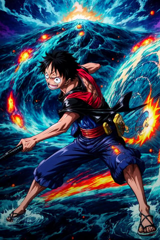 "Generate a high-resolution, realistic digital image A vibrant, stylized rendering of Luffy in his Gear 5 form, surrounded by a swirling maelstrom of energy.pose,front_view,full_body,:),h4n3n,1utf1,Kamen_Rider_Black_RX