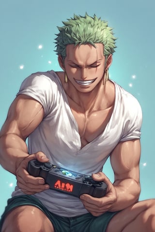 score_9, score_8_up, score_7_up ,score_6_up, 8k, green hair,ZORO , playing on a 80s arcade video game machine in an arcade with 80s clothing