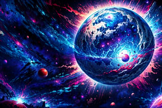 (masterpiece, top quality, best quality, official art), (1boy), extreme detailed, highest detailed, extremely complex, cosmos, space background, looking at viewer, from below, close up, realistic:1.2, , frieza, clenched hands, red eyes, male focus, tail, energy ball, ruins, planet explosion,