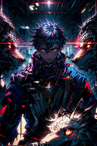 masterpiece, best quality, ultra-detailed, texture, detail eyes,8k, 1boy, Megumi a man in a blue coat and blue pants, default_outfit , doing a fighting stance, white wolf in the background, looking at viewer, detailed eyes, detailed face,
,look at the viewer,in space station,cloud,colorful,starry,stars,sitting(homoerotic),highly detailed, sharp focus, intricate, smooth, elegant, 8 k, fantasy, cinematic lighting, cinematic, masterpiece, matte, photorealistic, 4 k, 8k, beautiful, volumetric lighting, dramatic lighting, detailed, realistic, intricate details, ultra realistic, high detail, centered, hyper detailed, 4k, 8K, hyperrealistic, hd,depth of field