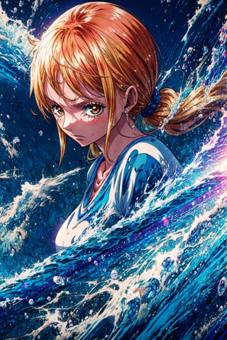 Nami (one piece), (masterpiece), best quality, high resolution, highly detailed, detailed background, perfect lighting, 1girl, ,NamiOP,nami \(one piece\),nami,paizuri pov,naminami, PaizuriOnLap,Perpendicular_Paizuri