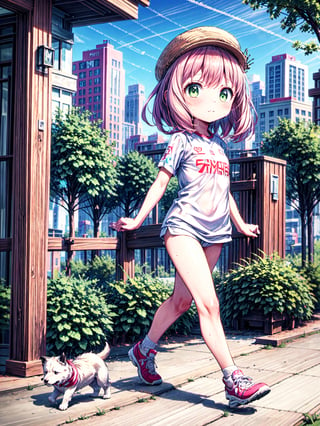 Anya,full body, wearing fancy clothes and a fancy hat, walking by the downtown, , solo, 1girl
nahida , best quality, masterpiece, a very delicate and beautiful, (one little and cute girl at the center:1.2), (solo:1.3), outdoors,

full body, sweating, wearing with sport shirt, a sport short and a red sport headband, running in park with her dog, , solo, 1girl