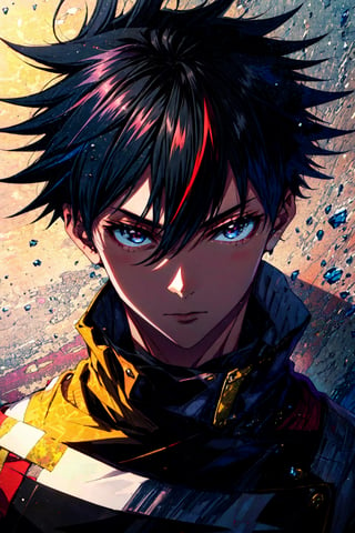 fushiguro megumi,1boy,solo,male focus,black hair,spiked hair,hair between eyes,upper body,