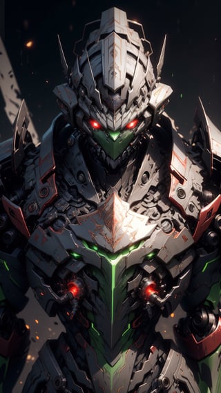 potrait:1.5 ,close up upper body, ((1 green robot)), (((angle mecha robot))), (((glowy red eyes))), (solo robot:2) , ((galaxy detail background)), mechanical body, red eyes, mechanical joints, (green armor), fantasy, giant robot, triadic color scheme, symmetrical features, perspective from below, towering over the landscape, green rage unleashed, ROBOTANIMESTYLE,Mecha warrior,mecha \(mjstyle\),r1ge,egypt