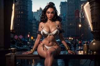 RAW photo, volumetric lighting, best quality, masterpiece, intricate details, tonemapping, sharp focus, hyper detailed, 1girl, solo, pov view, view from front , looking at camera, sitting down, (a photo of 20year old woman:1.3), (Tyra banks face), (very dark skin:1.2), (abs:1.1), high detailed skin, detailed eyes:1.1), 8k uhd, dslr, soft lighting, intricate details, best quality, film grain, Fujifilm XT3, analog style, instagram, tik tok, (curvy:1), (Pin up Girl style: 1.5), (makeup:0.1), beauty marks, (sexy see through lingerie) , (earrings, jewelry, bracelet), huge voluptuous breasts, cleavage, wide hips, muscular, sexy pose, different poses, beautiful face, smile, esmeralda, very dark skin ,hourglass body shape, sitting, legs spread, view from front
