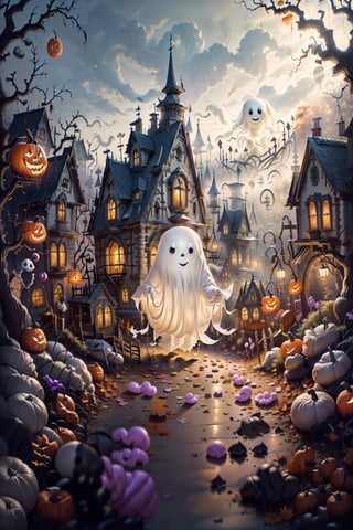 (masterpiece, top quality, best quality, beautiful and aesthetic), ((Qiqi as halloween candy house)), extremely detailed, hyper realistic, (Cinmatic:0.4), Explore the whimsical world of a (((amusement park made from candy))), where (((Qiqi the friendly ghost))) guides you through a Halloween-inspired adventure, (tree as candy), 
,C4ndyl4ndAI,ghost