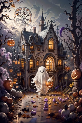 (masterpiece, top quality, best quality, beautiful and aesthetic), ((Qiqi as halloween candy house)), extremely detailed, hyper realistic, (Cinmatic:0.4), Explore the whimsical world of a (((amusement park made from candy))), where (((Qiqi the friendly ghost))) guides you through a Halloween-inspired adventure, candy, 
,C4ndyl4ndAI,ghost