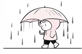 a boy sad walking on street, rain, white background, Line Chibi Pink