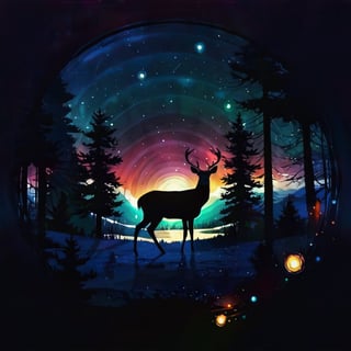 1 deer, (Circle), SoraSleepAI, night, nature