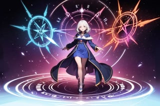 1 girl, colorful, full body, Wide Shot, wallpaper, energy, Unknown terror, arcane, Around the magic ,magic surrounds ,magic rod, book, pages flying all over the sky, Know it all, Predicting the Future, Know the past, Infinite wisdom, blue flame, Warlock, Magical Circle, Circle, Pentagram, incantation, mantra, Witcher,  Singing magic,  masterpiece, ultra realistic, best quality,Circle