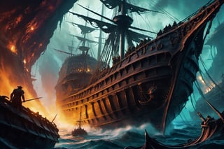 (8k HDR), (masterpiece, best quality),

Davy Jones, Captain of the Daemon Ship:

"Davy Jones commands the Flying Dutchman, a cursed starship sailing the immaterial seas of the Warp. As a Daemon Prince of Nurgle, Jones and his crew of Plague Marines and decayed souls spread disease and despair. His ship, a grotesque fusion of organic growth and rusting metal, emerges from the Warp to unleash terror on the material worlds."

dark and vibrant, mystical, (micheal bay cinematic shots), depth of field, 2D