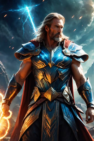 (8k HDR), (masterpiece, best quality), ((Cosmic fantasy)),

Portrait: Thadeus Wielding His Warhammer:

"Create a portrait of Thadeus wielding his mighty warhammer, infused with crackling energy that combines the thunderous power of Thor with the dark aura of the underworld. His eyes glow with divine intensity as he prepares to unleash his formidable might upon his foes."

dark and vibrant, (micheal bay cinematic shots), depth of field, cinematic scenery, 2D