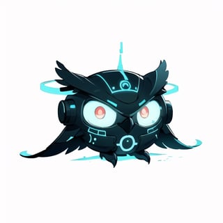 centered, ((solo)), digital art, full body, | cute of owl, chibi, black and blue sky futuristic, neon lights, | (white background:1.2), simple background, | (symetrical), Animal, big laboratory glasses , glowing eyes, ,GlowingRunesAI_green