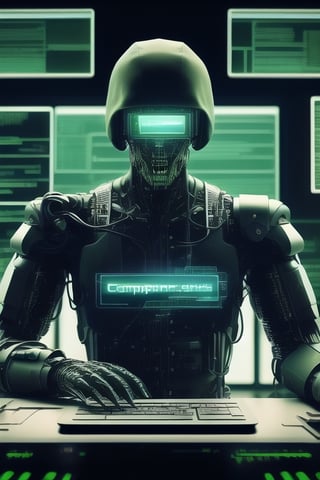 Cinematic photo of a standing cyborgs using a computer. Computer screens are holograms. Located in a military laboratory, full body, high definition, 8K images.,hackedtech