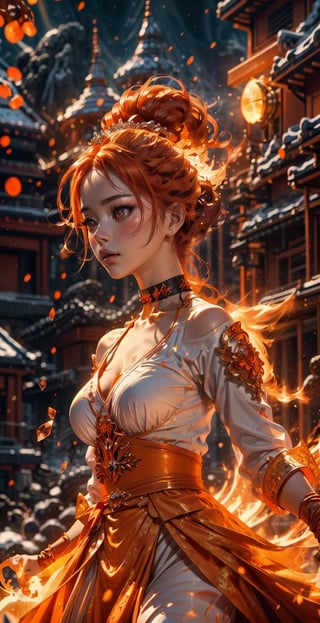 official art, unity 8k wallpaper, ultra detailed, beautiful and aesthetic, beautiful, masterpiece, best quality, dynamic angle, cowboyshot, the most beautiful form of chaos,chaotic energy, elegant, a brutalist designed, vivid colours, romanticism
Orange fire_hair/orange_eyes,in a dress of transparent oren fire , a beautiful orange crystalline crown on her head, detailed face, detailed skin, front,upper body, background red fire forest, cover, unzoom, choker, hyperdetailed painting, luminism, Bar lighting, complex, fractal isometrics details bioluminescens : a stunning realistic photograph 30 years,dynamic pose,fighting_stance, Nude, full_body,pleasure_face,blushing cheeks,full_body,yuhuo,big_breasts