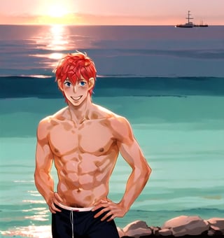 Un jeune homme sexy au bord de la mer sous un coucher de soleil, AOMINE DAIKI ,b3rli