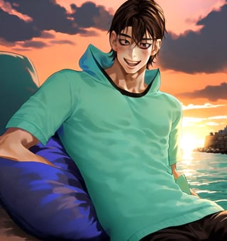 Un jeune homme sexy au bord de la mer sous un coucher de soleil, AOMINE DAIKI ,b3rli