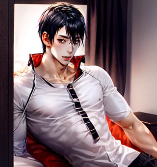 Un jeune homme sexy avec cheveux noir avec des cornes dans une chambre noir,  AOMINE DAIKI,  b3rli