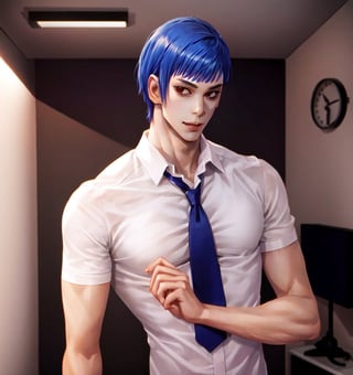 Un jeune homme demon sexy avec cheveux bleu avec des cornes dans une chambre noir,  AOMINE DAIKI , b3rli,b3rli