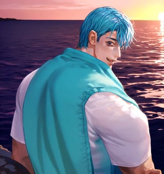 Un jeune homme sexy au bord de la mer sous un coucher de soleil, AOMINE DAIKI ,b3rli