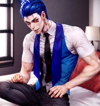 Un jeune homme demon sexy avec cheveux bleu avec des cornes dans une chambre noir,  AOMINE DAIKI , b3rli,b3rli