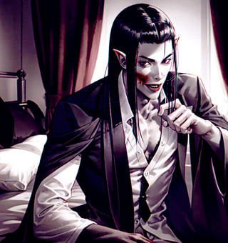 Un jeune homme vampire sexy avec cheveux noir avec des cornes dans une chambre noir,  AOMINE DAIKI,  b3rli