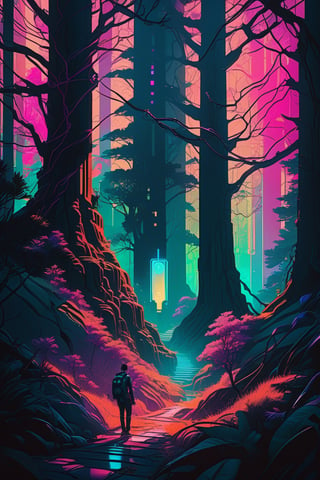 (masterpiece,best quality, ultra realistic, RAW photo),vaporwave style, retro aesthetic, cyberpunk, vibrant, neon colors, vintage 80s and 90s style, highly detailed, analog film photo 1 6 mm, film, a non - binary vr musician plugging cables into trees in a mystical glowing forest in the style of artgerm, charlie bowater, atey ghailan and mike mignola, vibrant colors and hard shadows and strong rim light, perfect details, comic cover art, trending on artstation, 3 d render, smooth render, wlop . faded film, desaturated, 35mm photo, grainy, vignette, vintage, Kodachrome, Lomography, stained, highly detailed, found footage