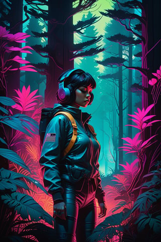 (masterpiece,best quality, ultra realistic, RAW photo),vaporwave style, retro aesthetic, cyberpunk, vibrant, neon colors, vintage 80s and 90s style, highly detailed, analog film photo 1 6 mm, film, a non - binary vr musician plugging cables into trees in a mystical glowing forest in the style of artgerm, charlie bowater, atey ghailan and mike mignola, vibrant colors and hard shadows and strong rim light, perfect details, comic cover art, trending on artstation, 3 d render, smooth render, wlop . faded film, desaturated, 35mm photo, grainy, vignette, vintage, Kodachrome, Lomography, stained, highly detailed, found footage