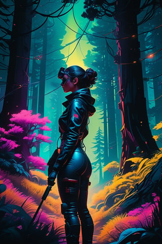 (masterpiece,best quality, ultra realistic, RAW photo),vaporwave style, retro aesthetic, cyberpunk, vibrant, neon colors, vintage 80s and 90s style, highly detailed, analog film photo 1 6 mm, film, a non - binary vr musician plugging cables into trees in a mystical glowing forest in the style of artgerm, charlie bowater, atey ghailan and mike mignola, vibrant colors and hard shadows and strong rim light, perfect details, comic cover art, trending on artstation, 3 d render, smooth render, wlop . faded film, desaturated, 35mm photo, grainy, vignette, vintage, Kodachrome, Lomography, stained, highly detailed, found footage