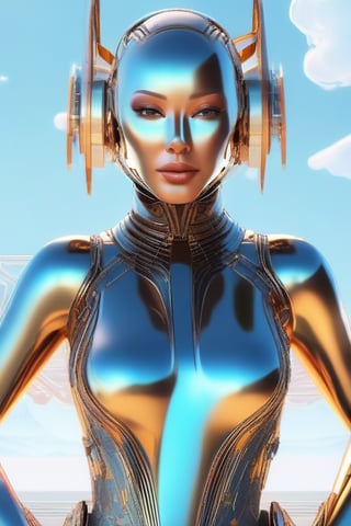 (masterpiece,best quality:1.6), Bare shoulder, summer day, (Deco :1.3), (art by Scholastic Corporation :1.2),(Interior Design:1.1),(lady,Peplum top,🧖‍♀️:1.2), Mountain range,🌸,🌳, cybernetic robot undefined . android, AI, machine, metal, wires, tech, futuristic, highly detailed