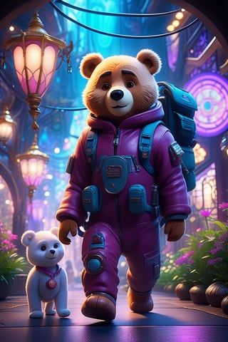 (masterpiece,best quality, ultra realistic,32k,RAW photo,detailed skin, 8k uhd, high quality:1.2), neonpunk style a beautiful colorful interesting detailed sci-fi storybook fantasy scene of a teddy bear wearing a backpack walking through Wonderland, magic the gathering, Marc Simonetti and Anato Finnstark, neon pastel color palette, vibrant 8k rendering, Pixar concept art, trending on artstation HQ . cyberpunk, vaporwave, neon, vibes, vibrant, stunningly beautiful, crisp, detailed, sleek, ultramodern, magenta highlights, dark purple shadows, high contrast, cinematic, ultra detailed, intricate, professional