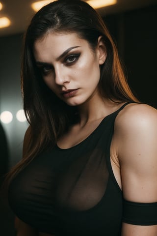 raw photo, an epic photo of a sexy female metalhead, 24 year old ,wearing black top, (fit, toned body:1.2), dark makeup, angry face expression ,award winning composition, detailed background scenery, luxury room,Hyperdetailed, detailed skin, pale skin, detailed skin texture, subsurface scattering, realistic, rule of thirds, Asian-Less, Intricate details, High Detail, professional photography, 8K UHD, sharp focus, shot with a (Canon EOS 5D Mark IV DSLR Camera:1.2), More Detail, Realism, photorealistic