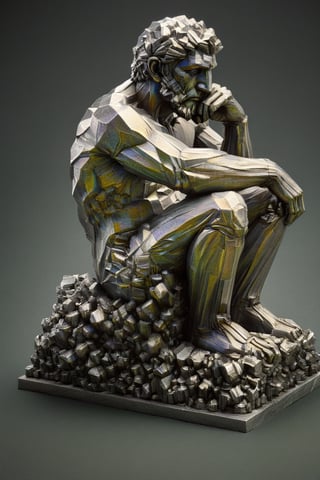 An isometric plan of Rodin's Thinker, high resolution and contrast and colour contrast,  intricately textured and extremely detailed,  detailmaster2,  dark palette, light-chartreuse 
background, ultra quality ,3D Mesh,ral-bismut