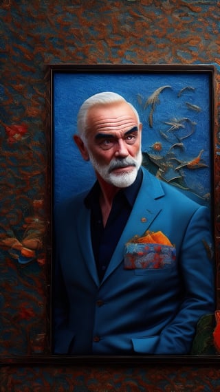 (Cloisonnism) A cloisonnist wall-hanging with Sean Connery as James Bond, vivid palette,  intricately textured and extremely subtle detailed,  detailmaster2,  side-light,  high resolution and contrast,  high colour contrast,  deep focus, depth of field,  ultra quality ,photo r3al