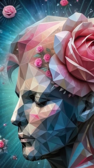 A dramatic All-Rose Collage, of different papers, different looks, different colours, intricately textured, structured and detailed,  deep focus, deep contrast, clear outlines, detailmaster2,  backlight,  dark palette,  ,aw0k collage,digital painting,oil paint,3D Mesh,DonMG30T00nXL, in the style of esao andrews,ral-polygon