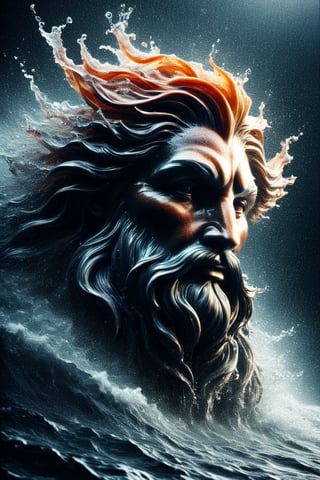 Poseidon appears from the stormy sea, dark palette,  high resolution and contrast and colour contrast,  intricately textured and extremely subtle detailed,  detailmaster2,  side-light,  ultra quality,  fine artwork ,colorful,Movie Still