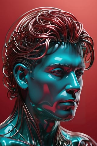 (Line Art), a chaotic entanglement of glass wire forming a proud man's head, ultra-detailed,  8k rendered,  detailmaster2 , scarlet background,  