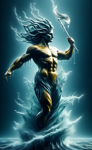 Poseidon appears from the stormy sea, dark palette,  high resolution and contrast and colour contrast,  intricately textured and extremely subtle detailed,  detailmaster2,  side-light,  ultra quality,  fine artwork ,colorful,Movie Still