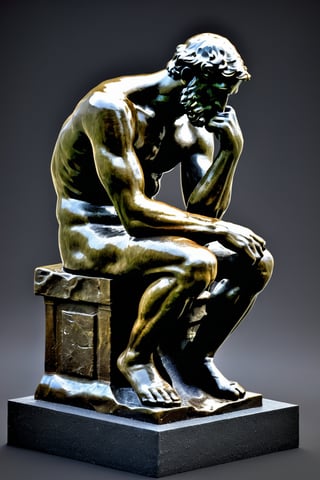 An isometric plan of Rodin's Thinker, high resolution and contrast and colour contrast,  intricately textured and extremely detailed,  detailmaster2,  dark palette,  ultra quality 