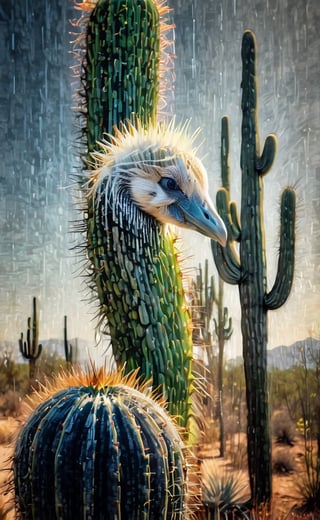 A charcoal ink coloured drawing of Saguaro cacti, high resolution and contrast and colour contrast,  dark palette,  intricately textured and extremely expressively detailed, detailmaster2,  fine artwork,  ultra quality,  epic view ,ink art,CharcoalDarkStyle,colorful,oil paint,d1p5comp_style,Colorful Binary Code Energy