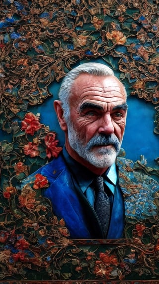 (Cloisonnism) A cloisonnist wall-hanging with Sean Connery as James Bond, vivid palette,  intricately textured and extremely subtle detailed,  detailmaster2,  side-light,  high resolution and contrast,  high colour contrast,  deep focus, depth of field,  ultra quality ,photo r3al