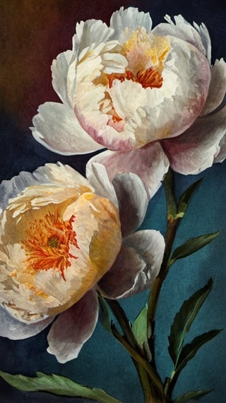 A dramatic All-Peony Plant Collage, of different papers, different looks, different colours, intricately textured, structured and detailed,  deep focus, deep contrast, clear outlines, detailmaster2,  backlight,  dark palette,  ,aw0k collage,digital painting,oil paint,ink ,ink art,Pomological Watercolor,watercolor,sketch