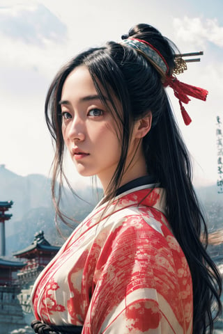   (vibrant color),full body shot ,of beautiful young Japanese female, she has (long straight hair), wearing an elegant traditional white kimono with waves patterns,  (intricate detailed on kimono) ,epic background,wonderful environment, epic setting,Perfect face, small face, small head, (beautiful detailed eyes, symmetrical eyes, (detailed face), dramatic lighting, (8k, photo, masterpiece), (highest quality), (best shadow), (best illustration), ultra high resolution, 8K wallpapers, physically based rendering, photo, realistic, realism, high contrast, hyper-realistic ,dramatic colors, hyper-realistic realistic texture), detailed face, (Ancient Japan theme:1.2),A Traditional Japanese Art,art2