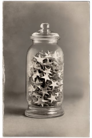 Photograph of a glass jar filled with stars