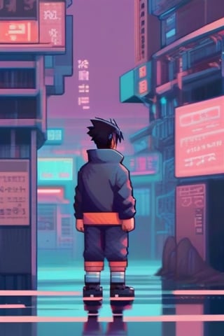 1 boy, naruto,lofi,pixel art,,cyberpunk,cyborg