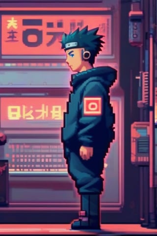 1 boy, naruto,lofi,pixel art,,cyberpunk,cyborg