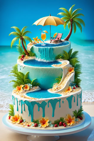 (Masterpiece, best quality:1.3), highly detailed, fantasy, 8k, sweetscape,dynamic, cinematic, ultra-detailed, sweets,(syrup),  fantasy, gorgeous, digital illustration, beautiful composition, intricate details, highly detailed, volumetric lighting, tropical cake, wave, ocean, (piping), miniature scale cocktail drink, sugar, natural lighting, beautiful, dripping, glitter, simple background, ocean backdrop, palm tree, umbrella, miniature scale beach party, table, beach chair, tiki bar, pool, (glowing), (glowing cake), (water, splashing, splash), (see-through, transparent cake), (no humans), shimmer, (glaze), drizzle, beautiful, (shiny:1.2), various colors, bloom:0.4, extremely detailed, gradients),more detail XL