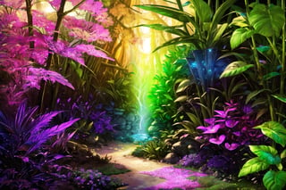(Masterpiece), (highres), 8k, (ultra-detailed), fae realm, golden hour, fairytale, The glass cup stands before you, its transparency revealing a miniature realm within. As you peer inside, a breathtaking scene unfolds. The enchanted forest bursts with vivid colors, painting a mesmerizing tapestry of greens, blues, and purples. Every leaf and blade of grass glistens with life, beckoning you to explore further, hyperrealistic, (deep depth of field:1.3), sharp focus, perfect, fantastic lighting and composition,LODBG,madgod
